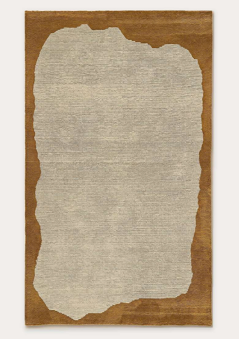 100% Wool Handmade Mustard Gold Rug | Contemporary Geometric Carpet With Cotton Backing For Living Room - Indya