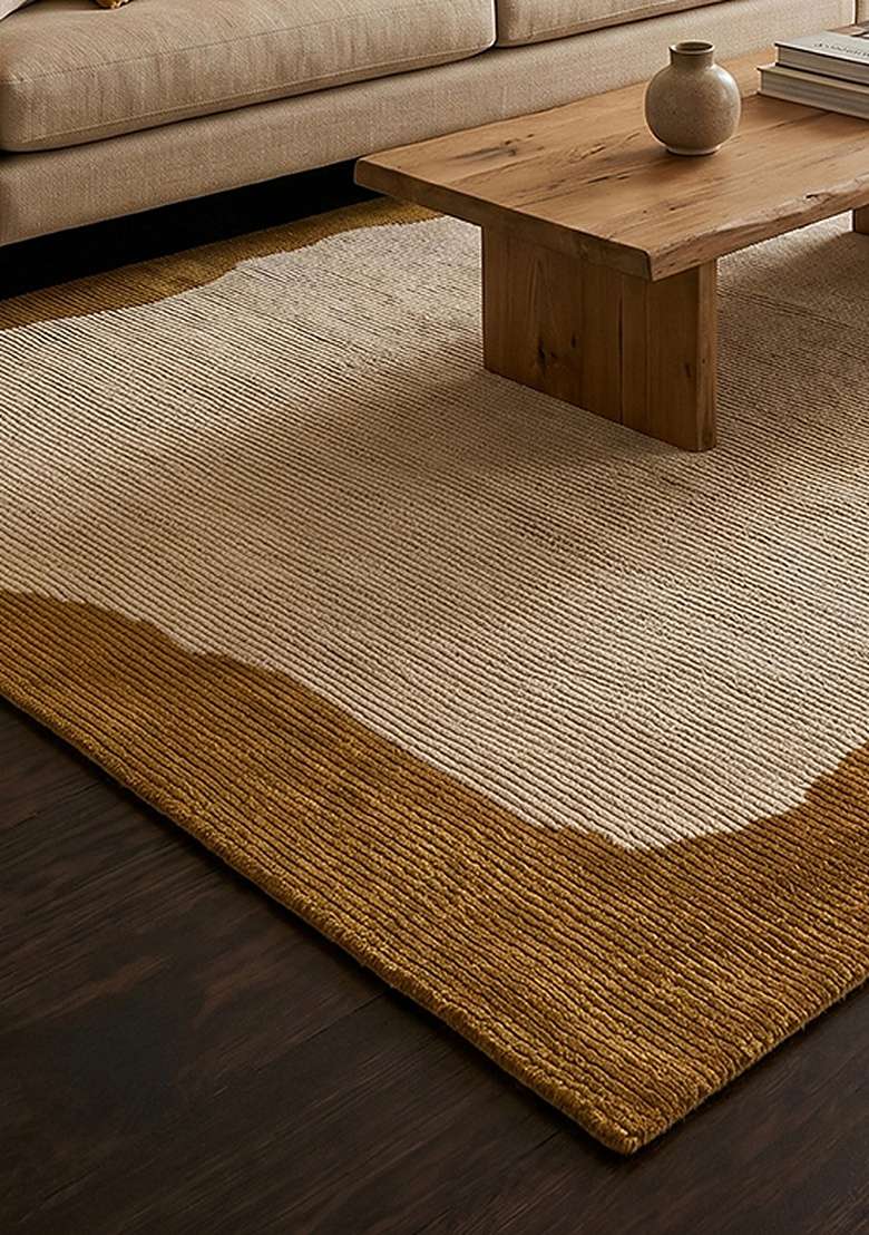 Saffron Rugs Hand-Tufted 100% Wool Area Rug | Mustard Gold Rectangular Rug | Cotton Backing | Contemporary Geometric Home Decor Carpet for Living Room Bedroom - Indya