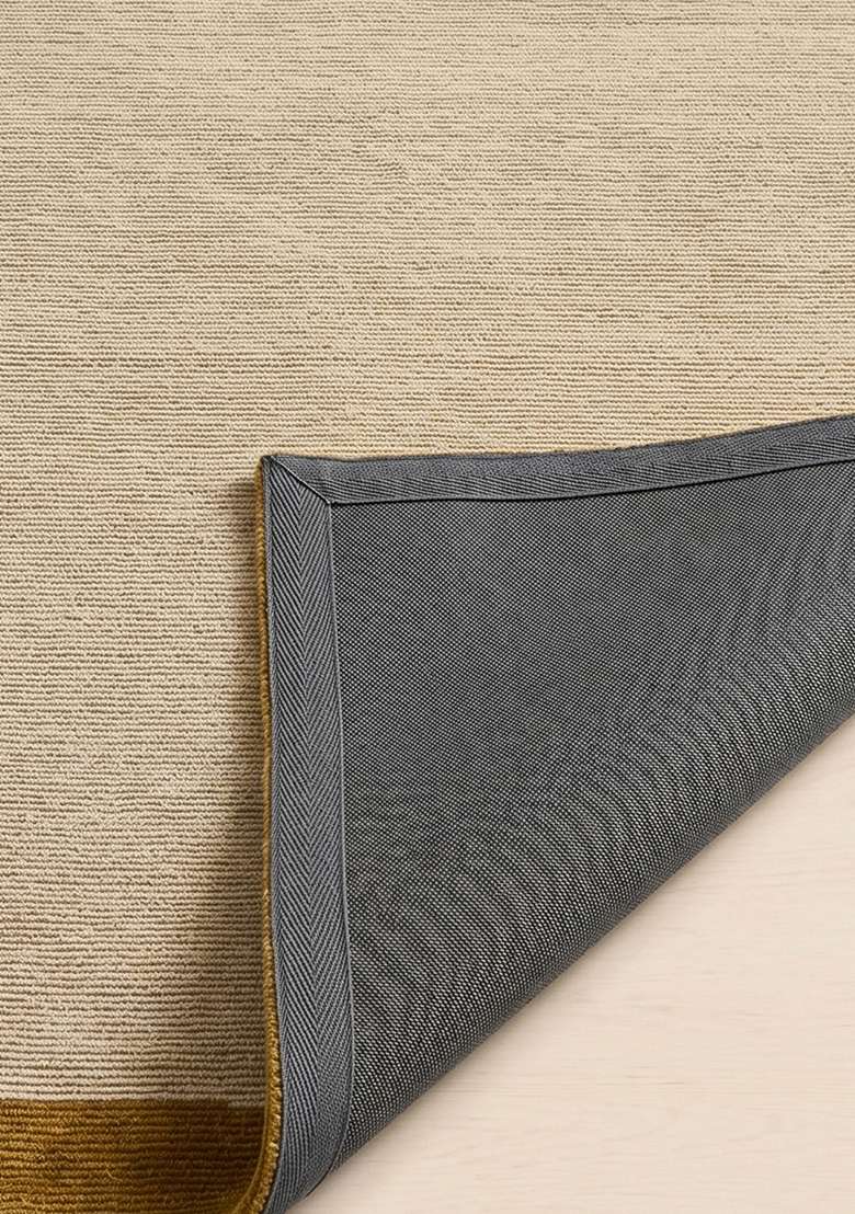 100% Wool Handmade Mustard Gold Rug | Contemporary Geometric Carpet With Cotton Backing For Living Room - Indya