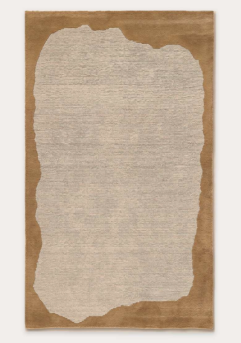 100% Wool Handmade Camel Tan Rug | Contemporary Geometric Carpet With Cotton Backing For Living Room - Indya