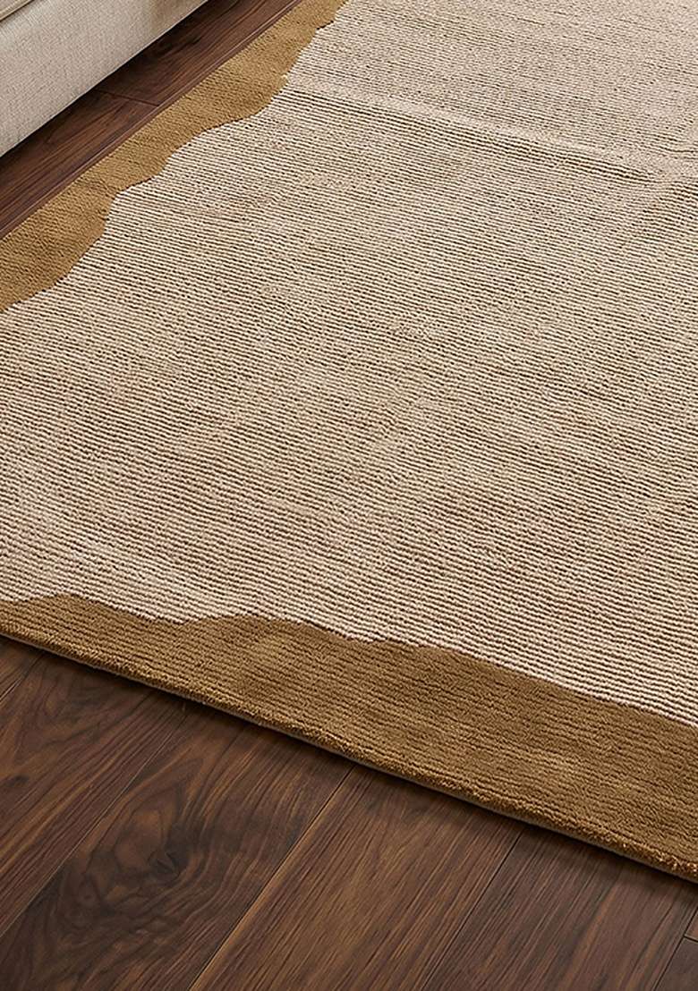 100% Wool Handmade Camel Tan Rug | Contemporary Geometric Carpet With Cotton Backing For Living Room - Indya