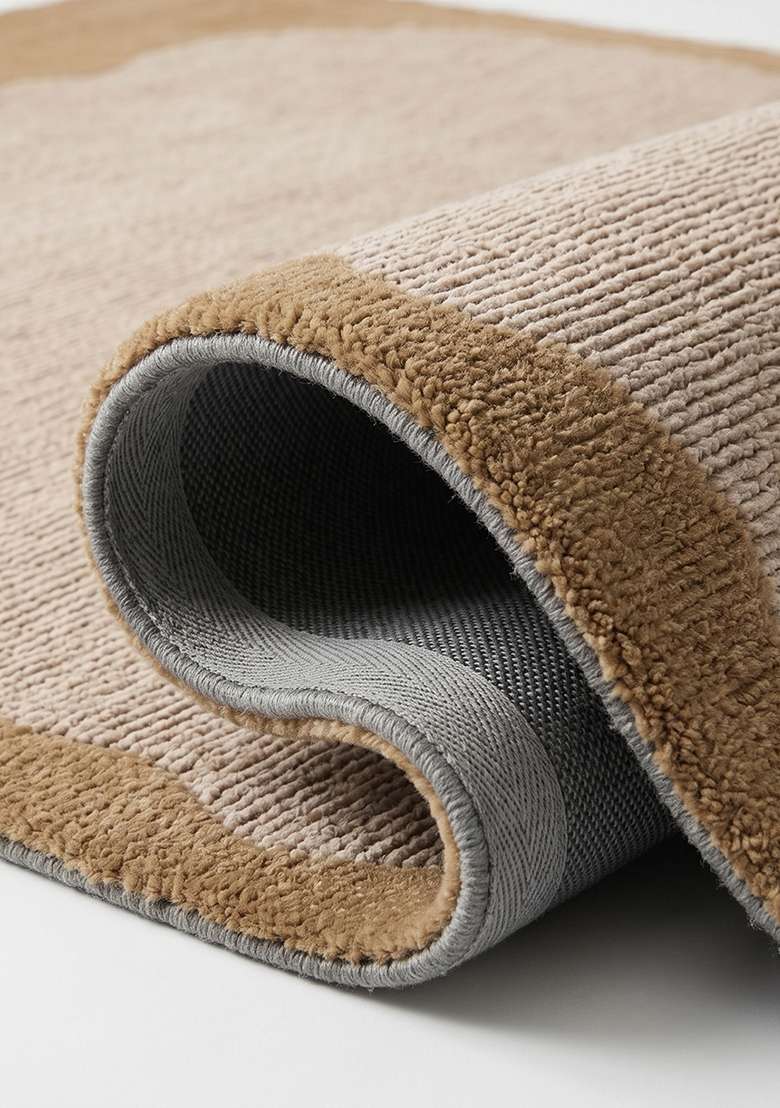 100% Wool Handmade Camel Tan Rug | Contemporary Geometric Carpet With Cotton Backing For Living Room - Indya