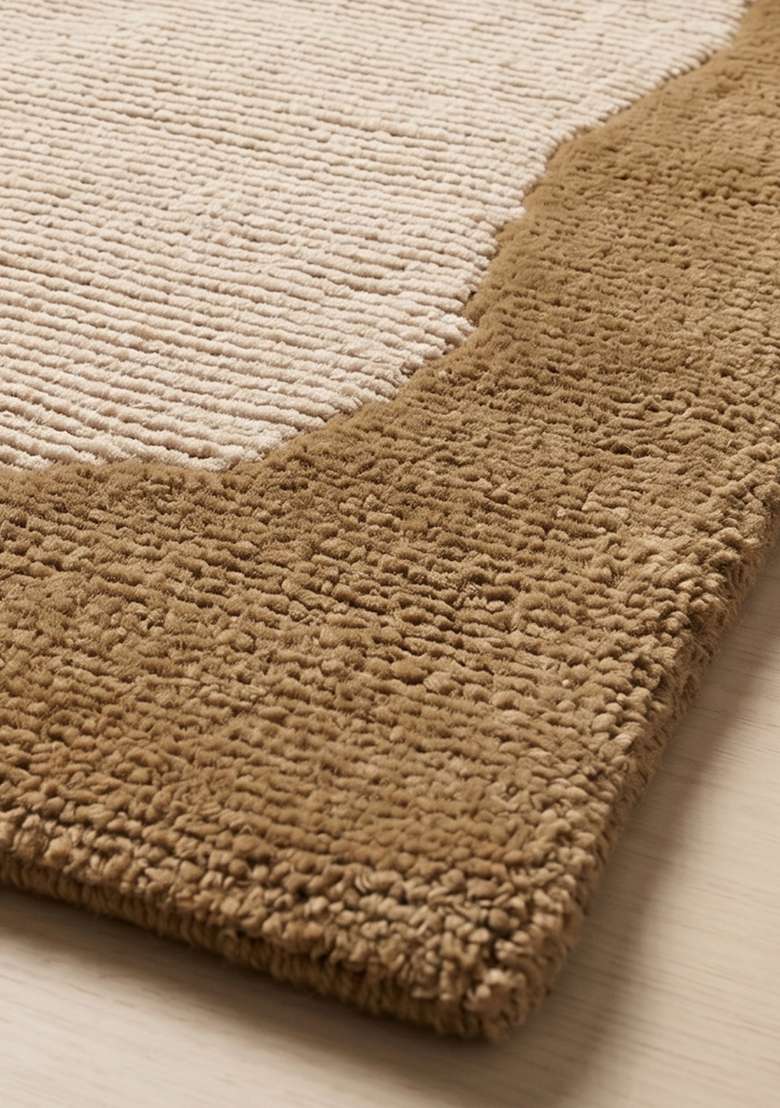 100% Wool Handmade Camel Tan Rug | Contemporary Geometric Carpet With Cotton Backing For Living Room - Indya