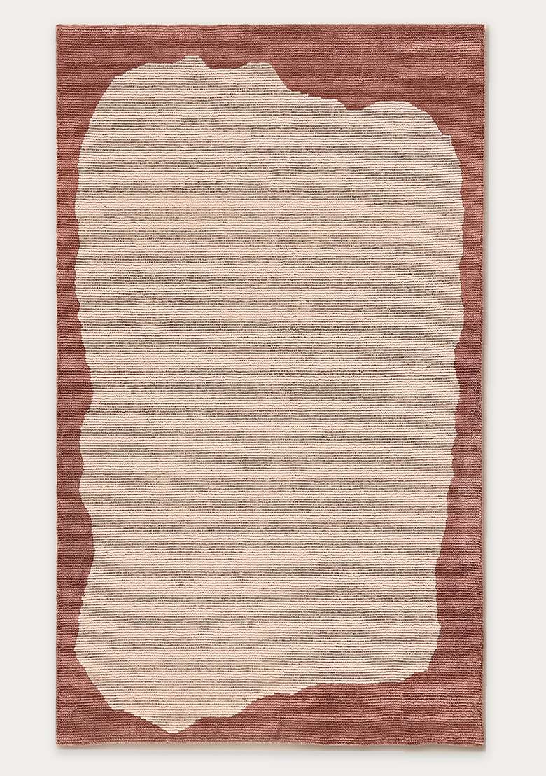 100% Wool Handmade Terracotta Rust Rug | Contemporary Geometric Carpet With Cotton Backing For Living Room - Indya