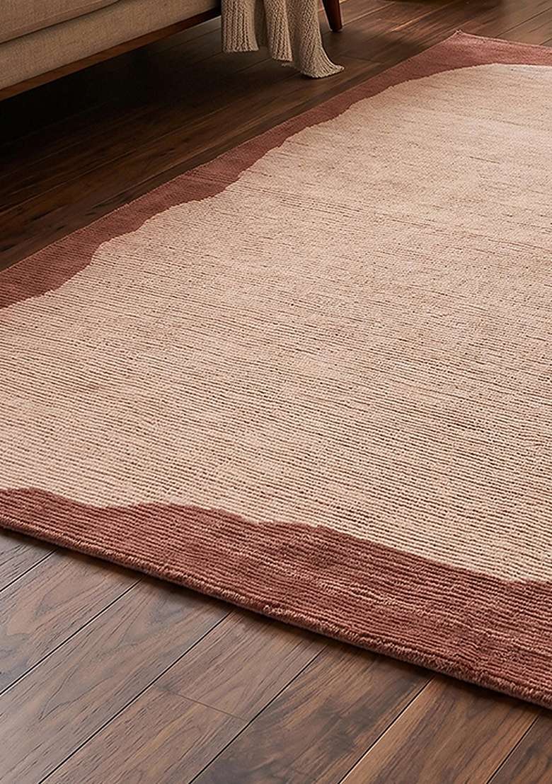 Saffron Rugs Hand-Tufted 100% Wool Area Rug | Terracotta Rust Rectangular Rug | Cotton Backing | Contemporary Geometric Home Decor Carpet for Living Room Bedroom - Indya