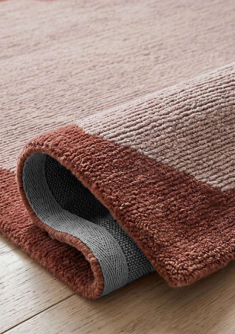 Saffron Rugs Hand-Tufted 100% Wool Area Rug | Terracotta Rust Rectangular Rug | Cotton Backing | Contemporary Geometric Home Decor Carpet for Living Room Bedroom - Indya