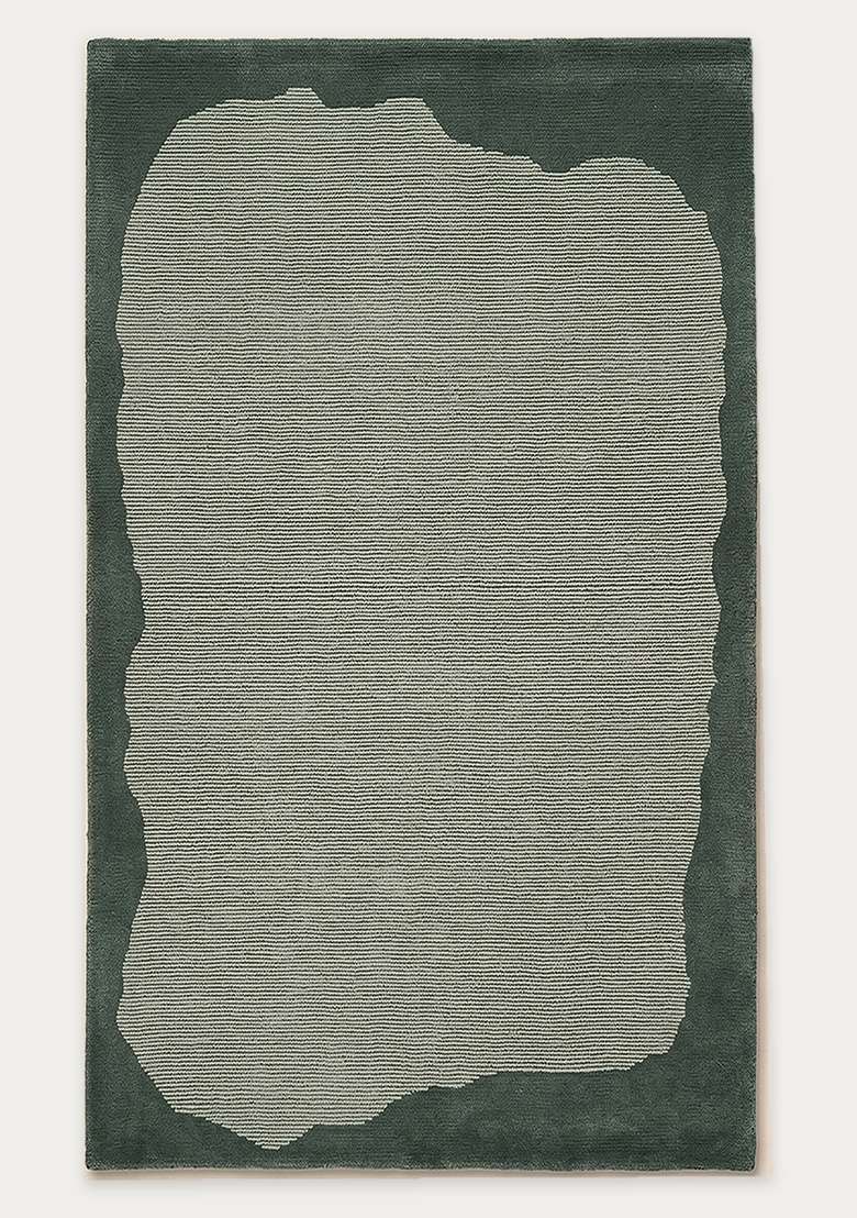100% Wool Handmade Forest Green Rug | Contemporary Geometric Carpet With Cotton Backing For Living Room - Indya