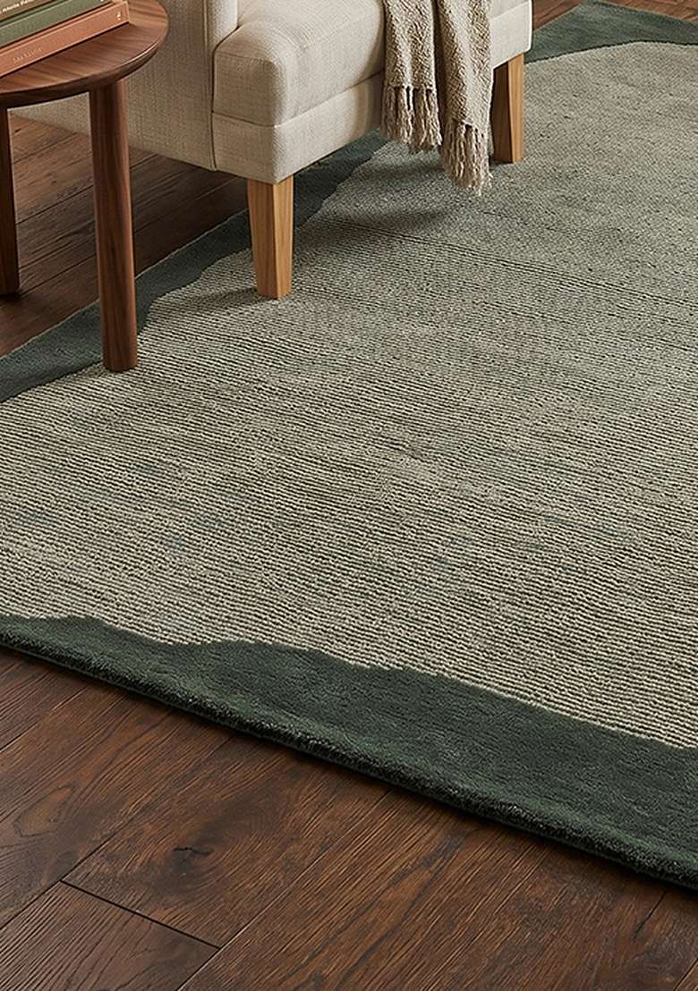 Saffron Rugs Hand-Tufted 100% Wool Area Rug | Forest Green Rectangular Rug | Cotton Backing | Contemporary Geometric Home Decor Carpet for Living Room Bedroom - Indya