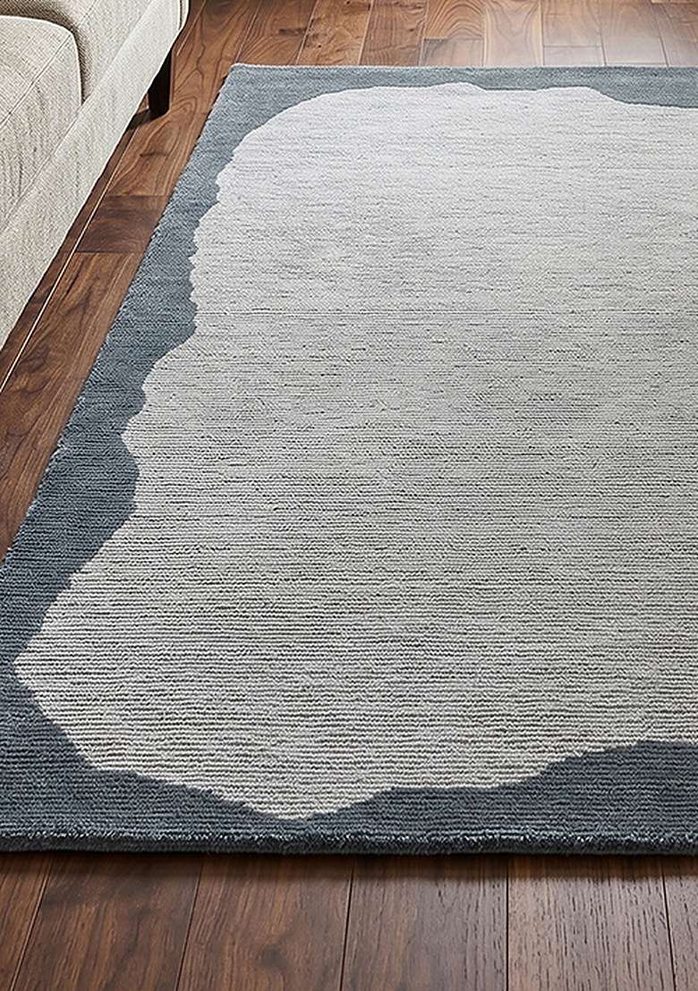 Saffron Rugs Hand-Tufted 100% Wool Area Rug | Slate Blue Rectangular Rug | Cotton Backing | Contemporary Geometric Home Decor Carpet for Living Room Bedroom - Indya
