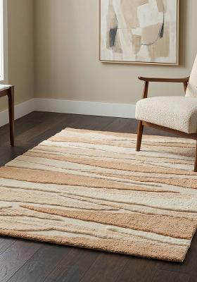 Saffron Rugs Hand Tufted Terracotta Orange Striped Contemporary Rectangular Wool Area Rug