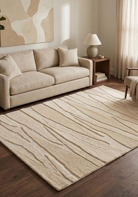 Saffron Rugs Hand-Tufted 100% Wool Area Rug | Ivory Rectangular Rug | Cotton Backing | Contemporary Striped Home Decor Carpet for Living Room Bedroom