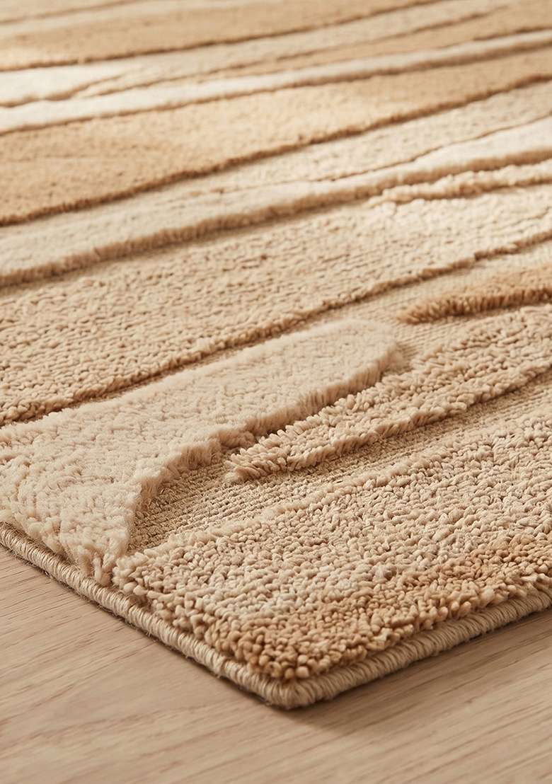 Saffron Rugs Hand-Tufted 100% Wool Area Rug | Camel Rectangular Rug | Cotton Backing | Contemporary Striped Home Decor Carpet for Living Room Bedroom - Indya