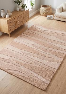 Saffron Rugs Hand-Tufted 100% Wool Area Rug | Blush Pink Rectangular Rug | Cotton Backing | Contemporary Striped Home Decor Carpet for Living Room Bedroom