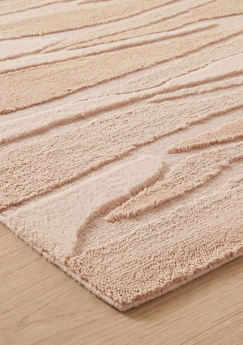 Saffron Rugs Hand-Tufted 100% Wool Area Rug | Blush Pink Rectangular Rug | Cotton Backing | Contemporary Striped Home Decor Carpet for Living Room Bedroom - Indya