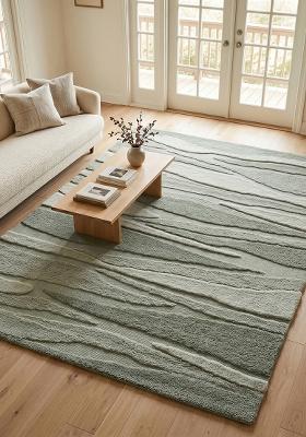 Saffron Rugs Hand-Tufted 100% Wool Area Rug | Muted Sage Green Rectangular Rug | Cotton Backing | Contemporary Striped Home Decor Carpet for Living Room Bedroom