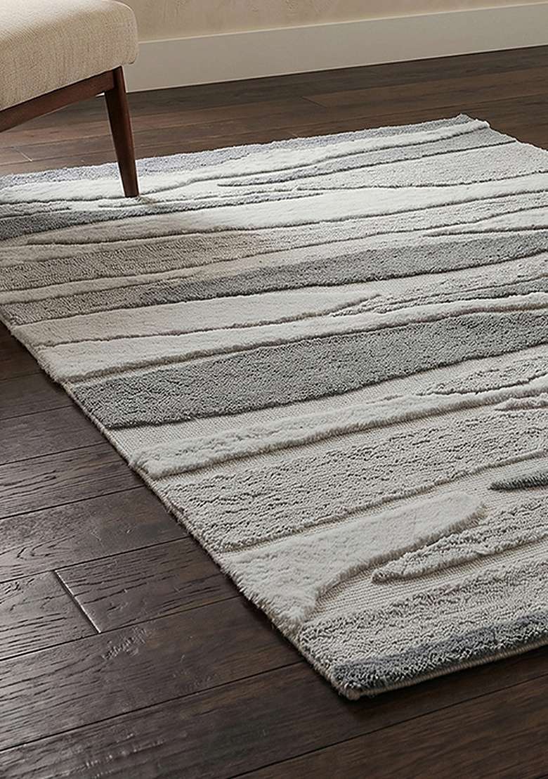 Saffron Rugs Hand-Tufted 100% Wool Area Rug | Slate Blue Rectangular Rug | Cotton Backing | Contemporary Striped Home Decor Carpet for Living Room Bedroom - Indya