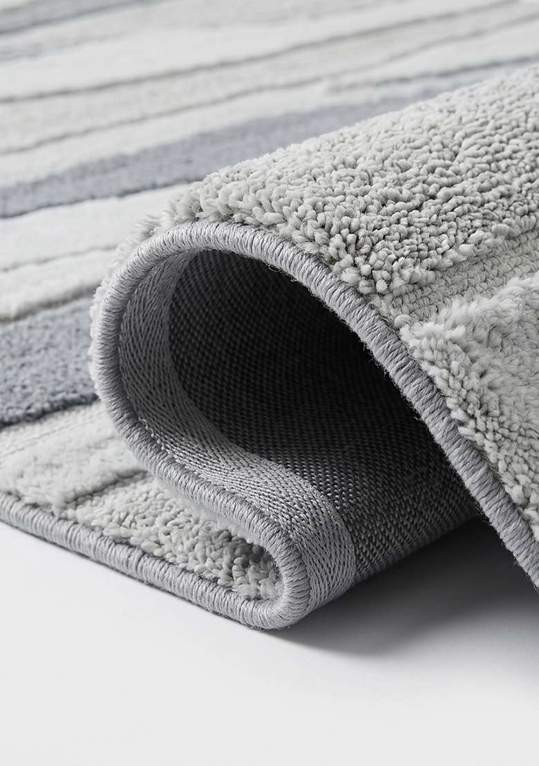 Saffron Rugs Hand-Tufted 100% Wool Area Rug | Slate Blue Rectangular Rug | Cotton Backing | Contemporary Striped Home Decor Carpet for Living Room Bedroom - Indya