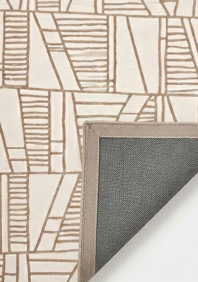 100% Wool Handmade Oatmeal Beige Rug | Bohemian Geometric Carpet With Cotton Backing For Living Room - Indya
