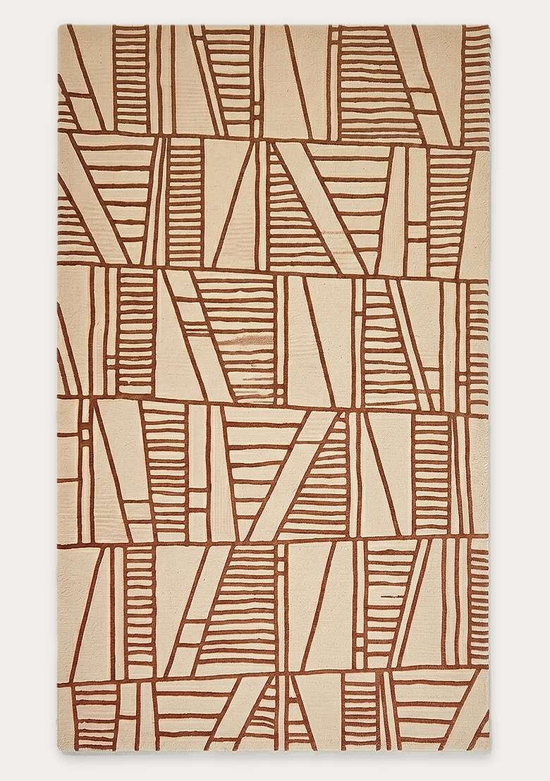 100% Wool Handmade Chestnut Brown Rug | Bohemian Geometric Carpet With Cotton Backing For Living Room - Indya