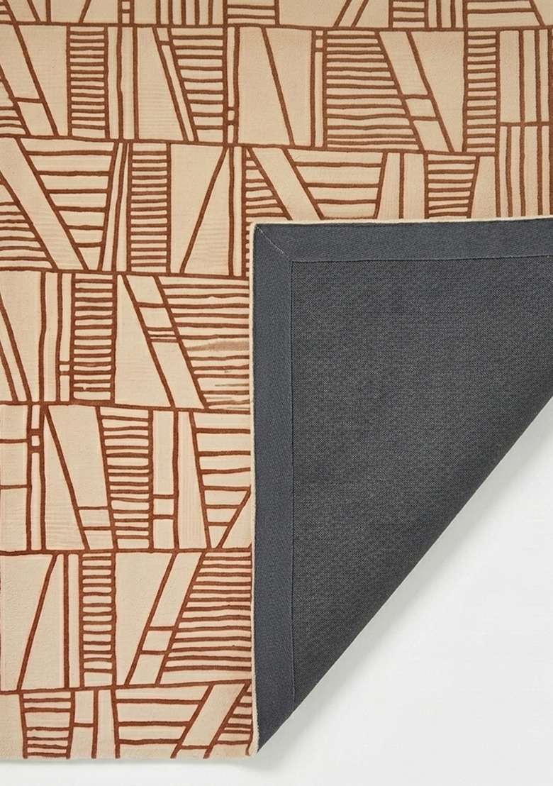 100% Wool Handmade Chestnut Brown Rug | Bohemian Geometric Carpet With Cotton Backing For Living Room - Indya