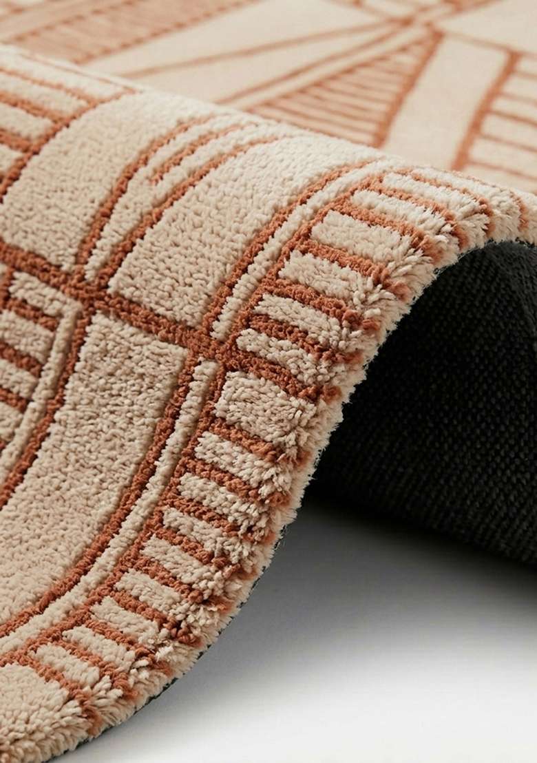 Saffron Rugs Hand-Tufted 100% Wool Area Rug | Chestnut Brown Rectangular Rug | Cotton Backing | Bohemian Geometric Home Decor Carpet for Living Room Bedroom - Indya
