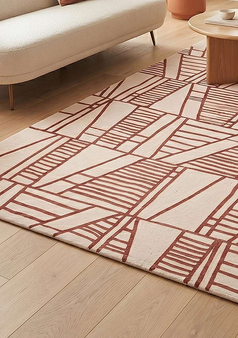 100% Wool Handmade Blush Pink Rug | Bohemian Geometric Carpet With Cotton Backing For Living Room - Indya