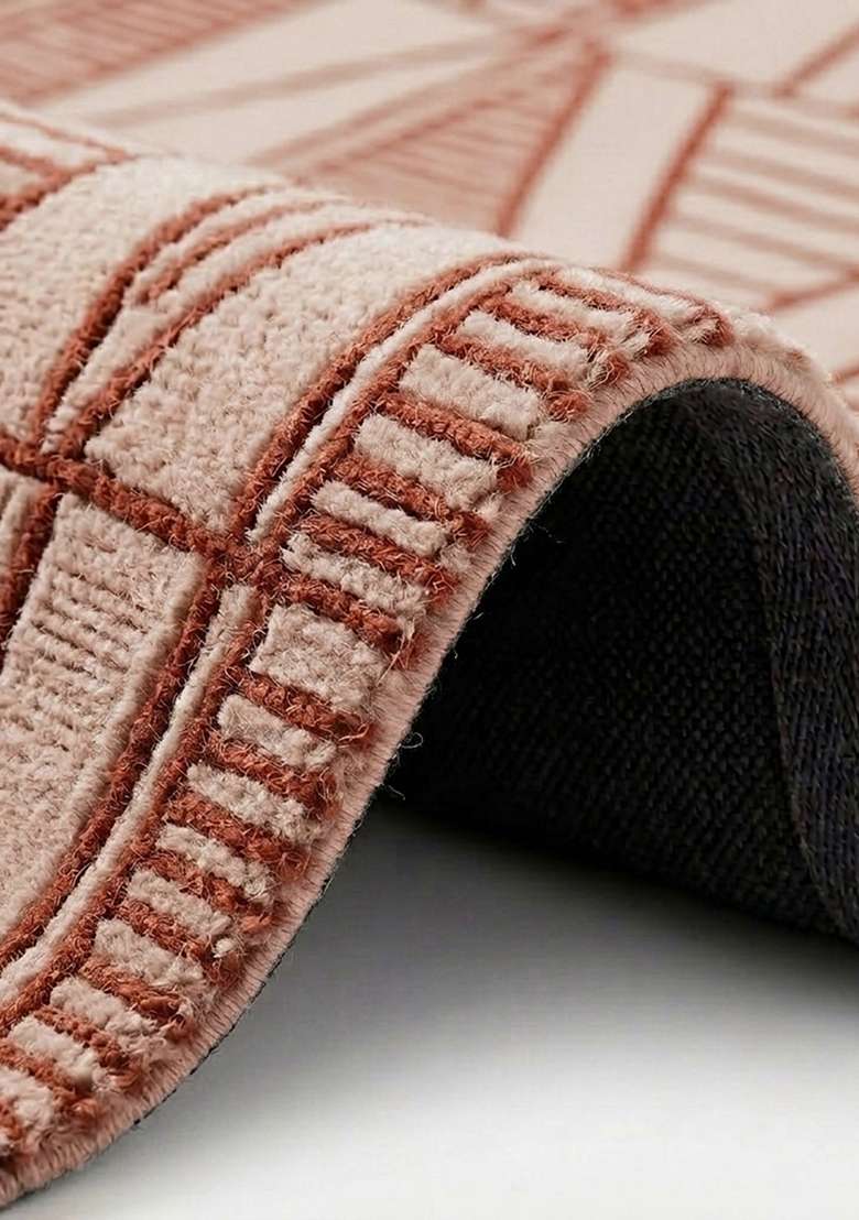 100% Wool Handmade Blush Pink Rug | Bohemian Geometric Carpet With Cotton Backing For Living Room - Indya