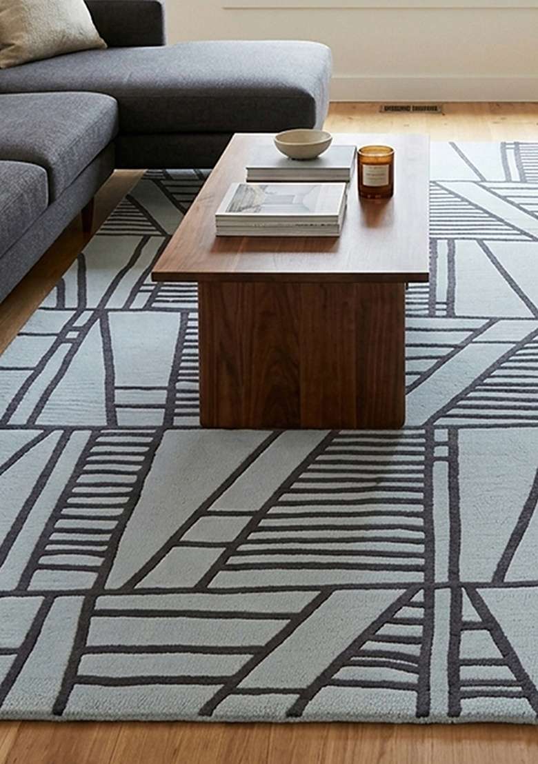 Saffron Rugs Hand-Tufted 100% Wool Area Rug | Steel Blue Rectangular Rug | Cotton Backing | Bohemian Geometric Home Decor Carpet for Living Room Bedroom - Indya