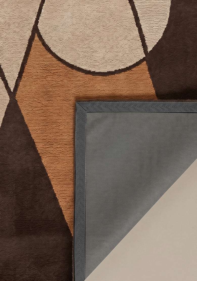 100% Wool Handmade Chocolate Brown Rug | Mid Century Modern Geometric Carpet With Cotton Backing For Living Room - Indya