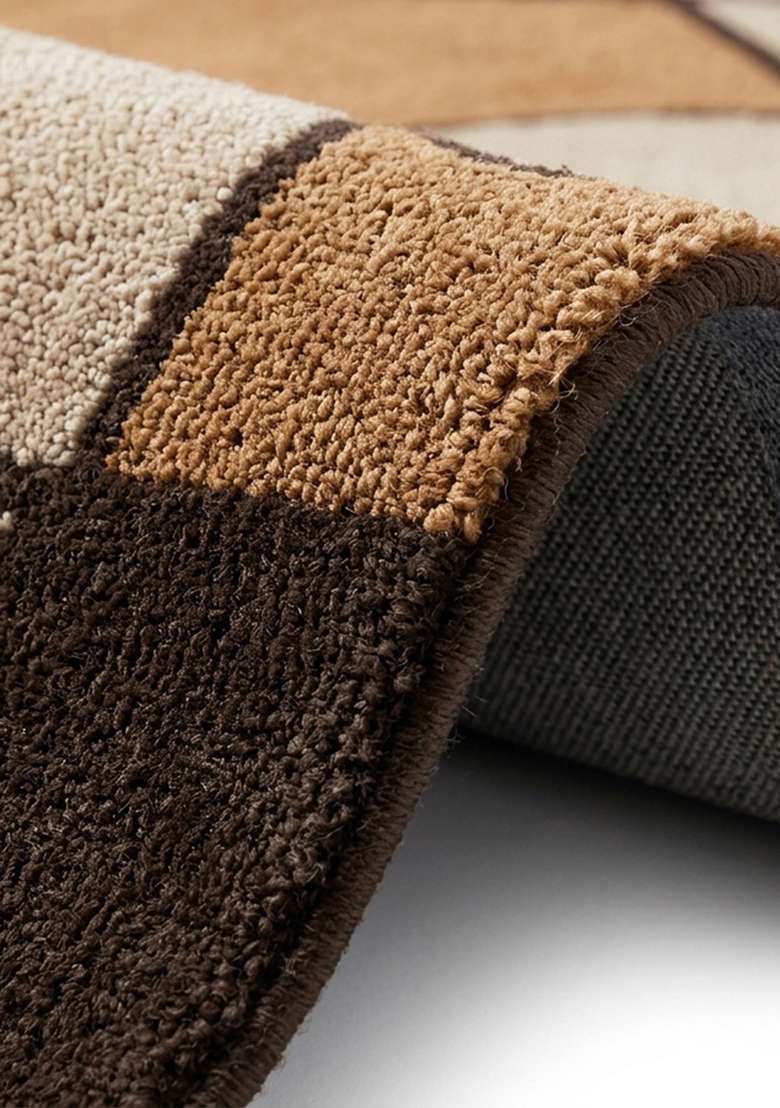 100% Wool Handmade Chocolate Brown Rug | Mid Century Modern Geometric Carpet With Cotton Backing For Living Room - Indya