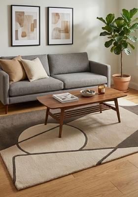 Saffron Rugs Hand-Tufted 100% Wool Area Rug | Dark Taupe Rectangular Rug | Cotton Backing | Mid-Century Modern Geometric Home Decor Carpet for Living Room Bedroom