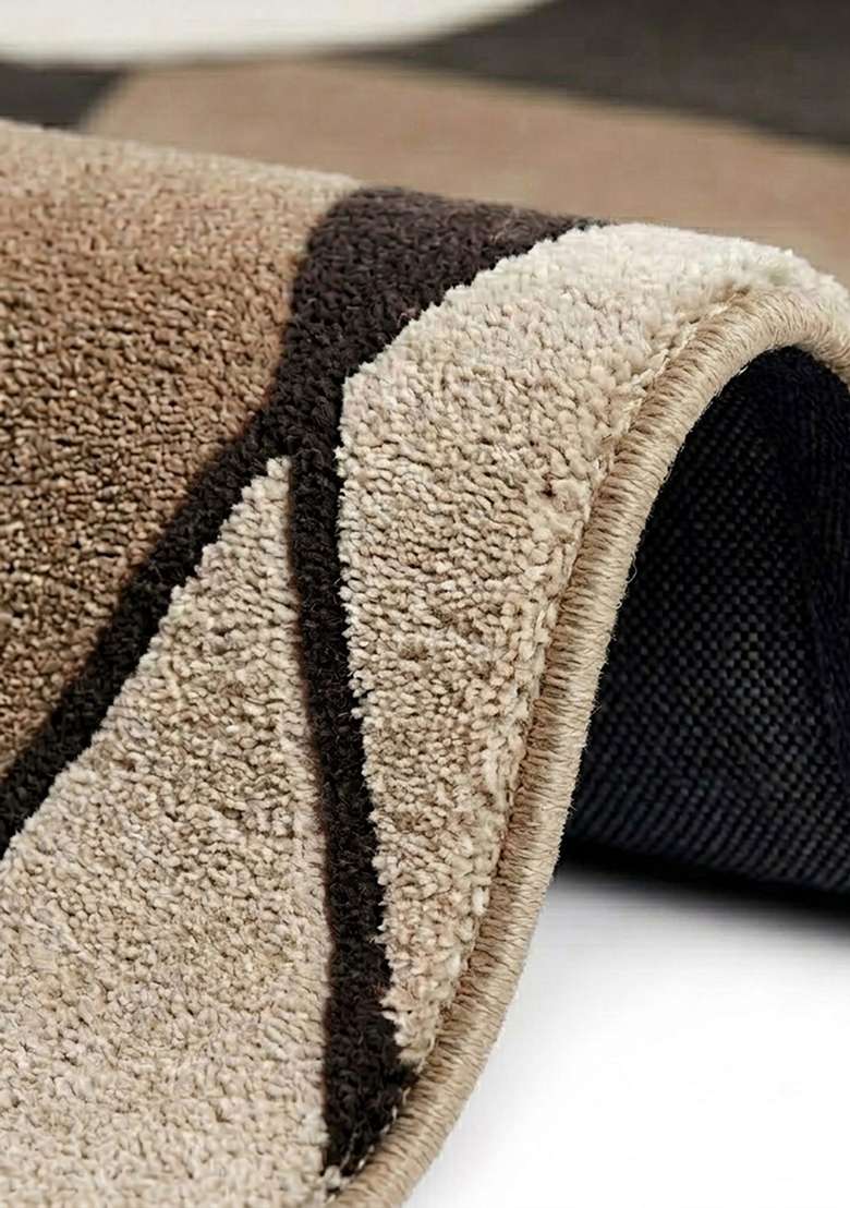 100% Wool Handmade Dark Taupe Rug | Mid Century Modern Geometric Carpet With Cotton Backing For Living Room - Indya