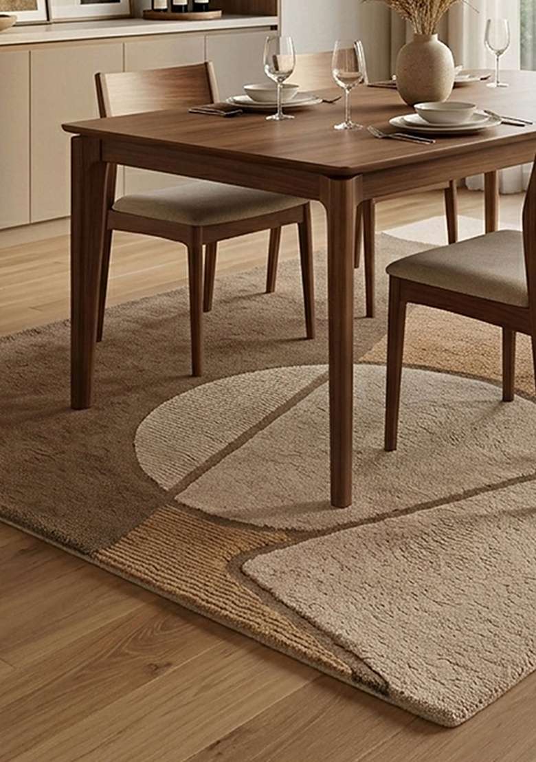 100% Wool Handmade Mocha Rug | Mid Century Modern Geometric Carpet With Cotton Backing For Living Room - Indya