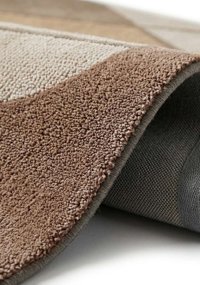 100% Wool Handmade Mocha Rug | Mid Century Modern Geometric Carpet With Cotton Backing For Living Room - Indya