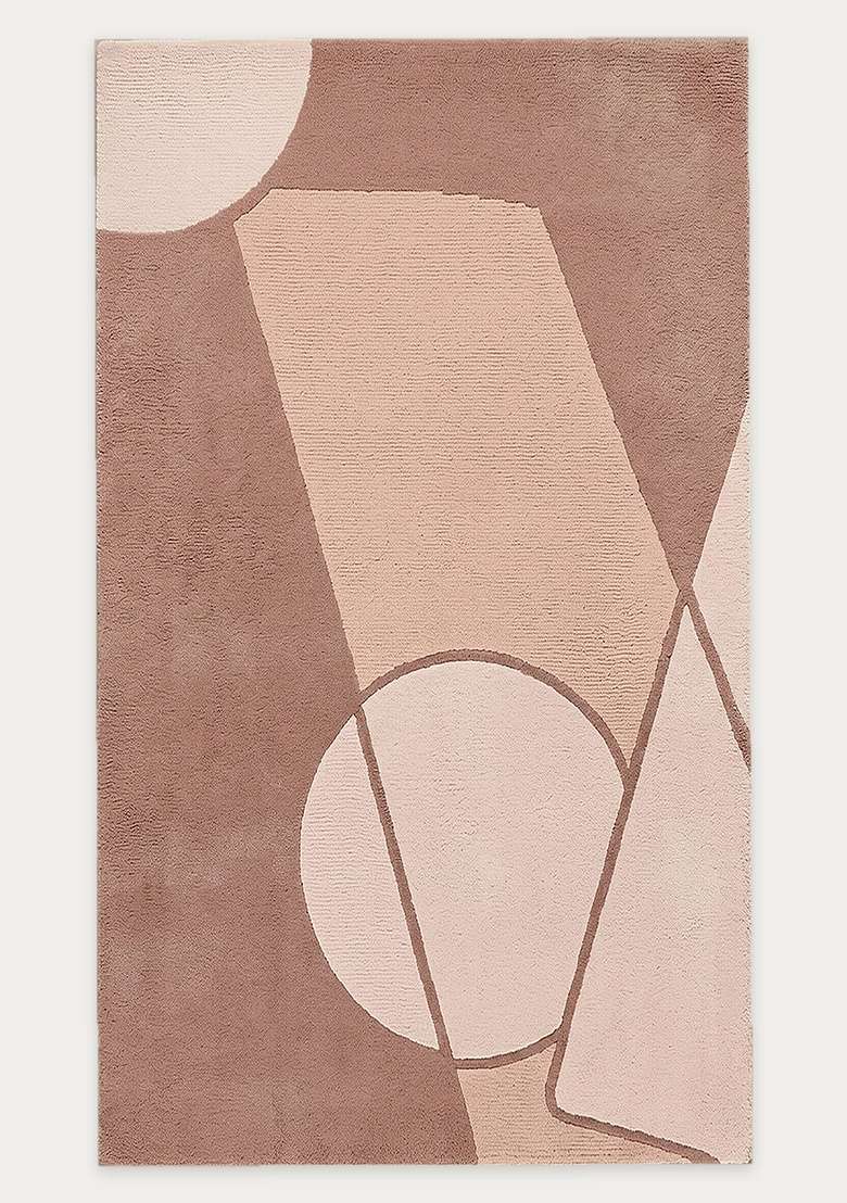 100% Wool Handmade Dusty Rose Rug | Mid Century Modern Geometric Carpet With Cotton Backing For Living Room - Indya