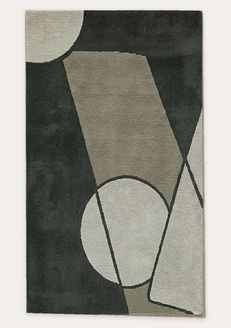 100% Wool Handmade Forest Green Rug | Mid Century Modern Geometric Carpet With Cotton Backing For Living Room - Indya