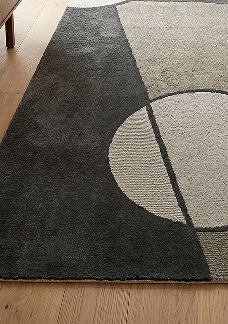 100% Wool Handmade Forest Green Rug | Mid Century Modern Geometric Carpet With Cotton Backing For Living Room - Indya