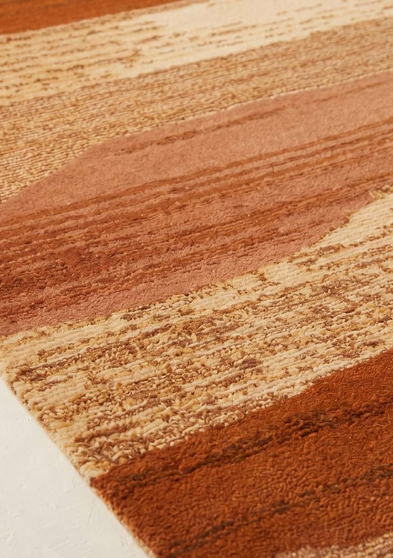 Saffron Rugs Hand-Tufted 100% Wool Area Rug | Rust Orange Rectangular Rug | Cotton Backing | Eclectic Striped Home Decor Carpet for Living Room Bedroom - Indya