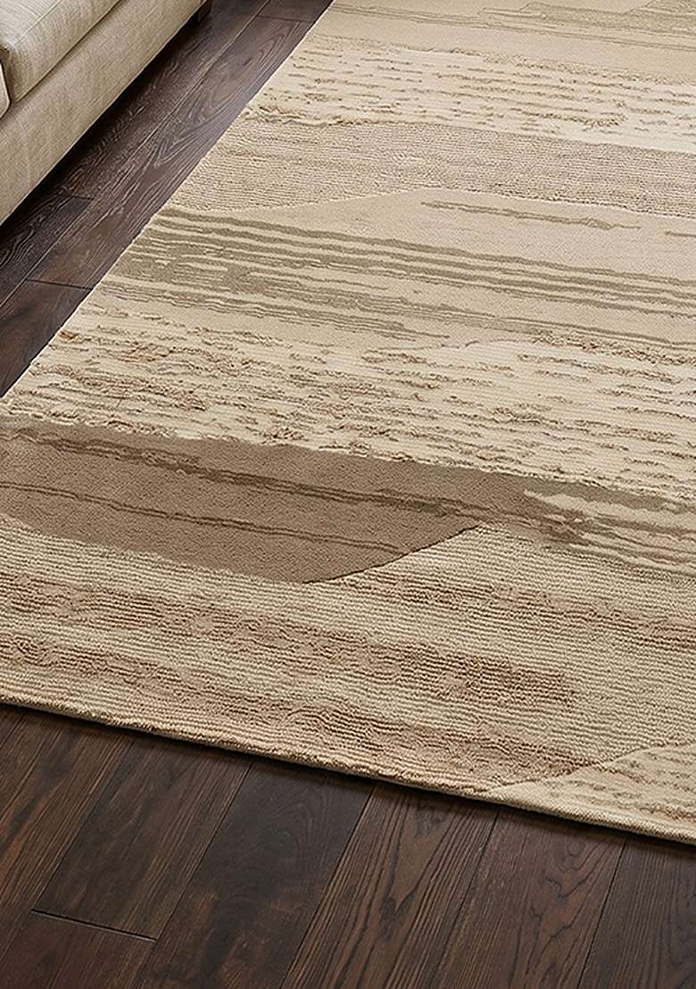 Saffron Rugs Hand-Tufted 100% Wool Area Rug | Ivory Beige Rectangular Rug | Cotton Backing | Eclectic Striped Home Decor Carpet for Living Room Bedroom - Indya