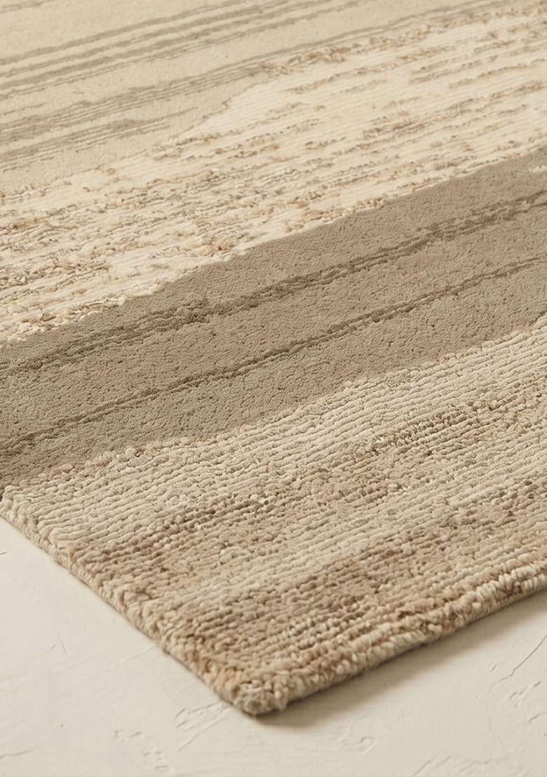 Saffron Rugs Hand-Tufted 100% Wool Area Rug | Ivory Beige Rectangular Rug | Cotton Backing | Eclectic Striped Home Decor Carpet for Living Room Bedroom - Indya