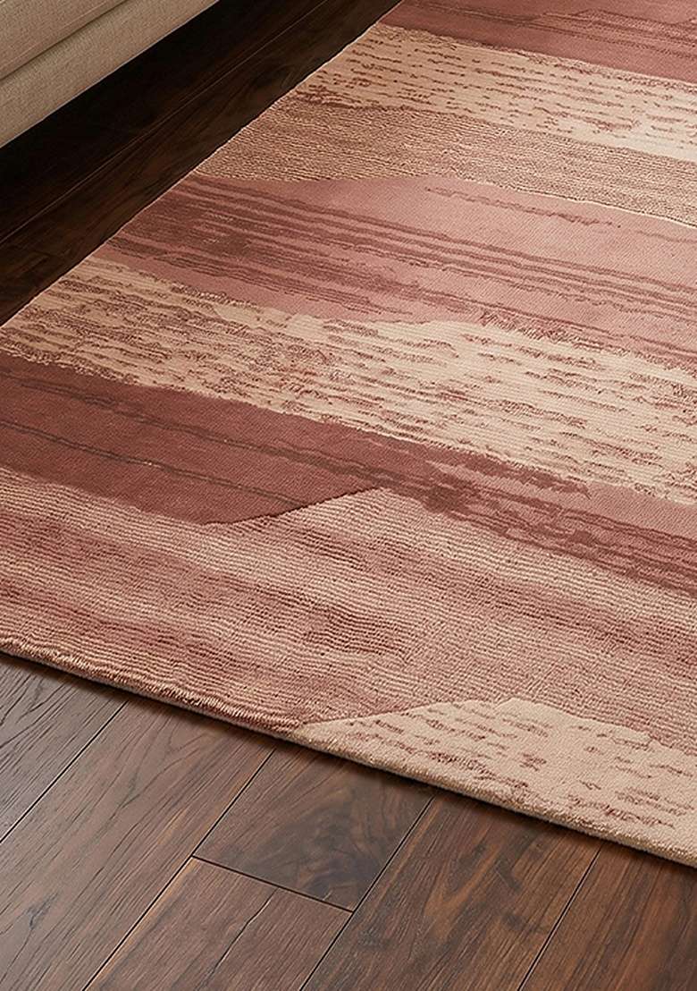 Saffron Rugs Hand-Tufted 100% Wool Area Rug | Dusty Rose Rectangular Rug | Cotton Backing | Eclectic Striped Home Decor Carpet for Living Room Bedroom - Indya