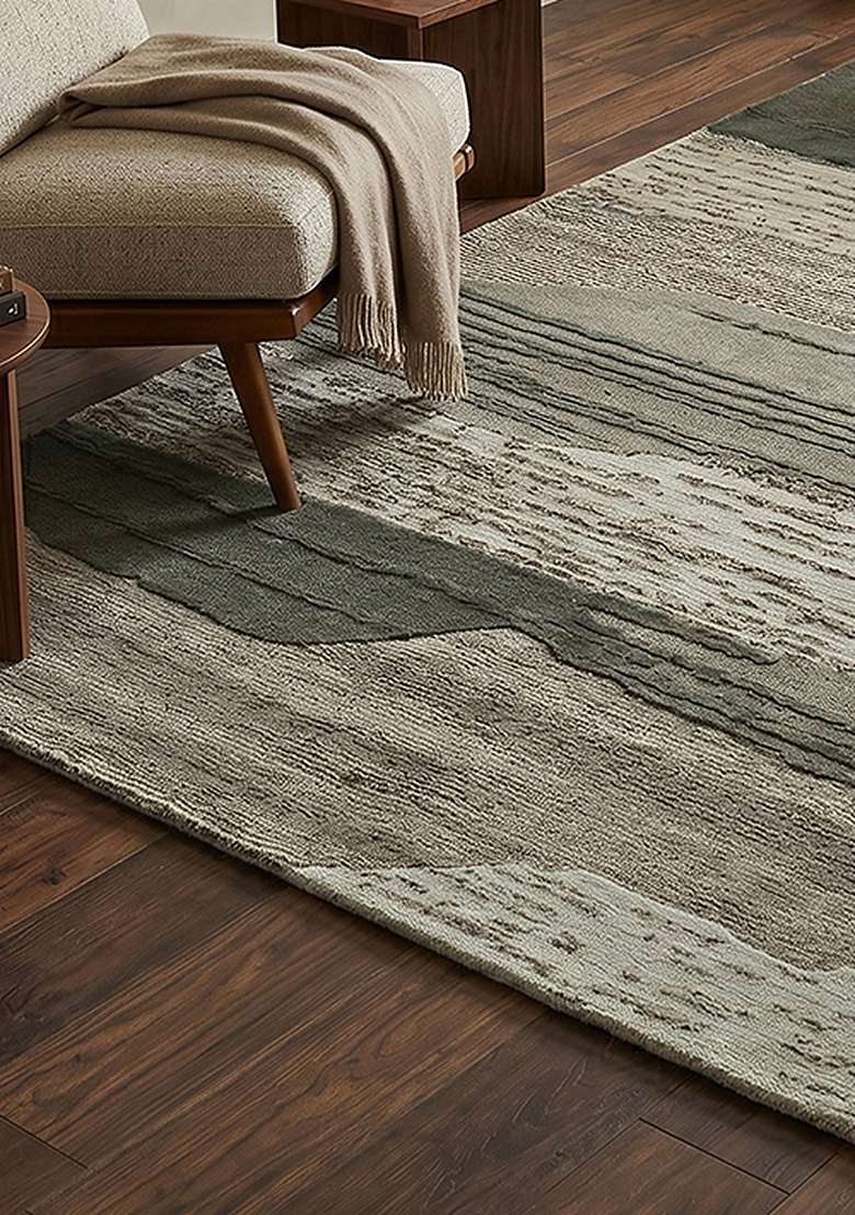 Saffron Rugs Hand-Tufted 100% Wool Area Rug | Sage Green Rectangular Rug | Cotton Backing | Eclectic Striped Home Decor Carpet for Living Room Bedroom - Indya