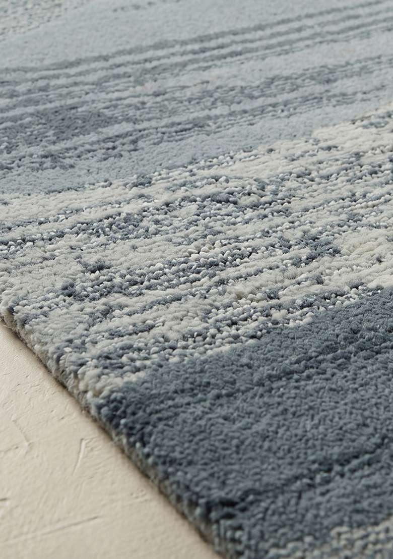 Saffron Rugs Hand-Tufted 100% Wool Area Rug | Ice Blue Rectangular Rug | Cotton Backing | Eclectic Striped Home Decor Carpet for Living Room Bedroom - Indya
