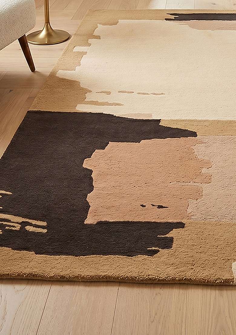 Saffron Rugs Hand-Tufted 100% Wool Area Rug | Camel Tan Rectangular Rug | Cotton Backing | Contemporary Geometric Home Decor Carpet for Living Room Bedroom - Indya