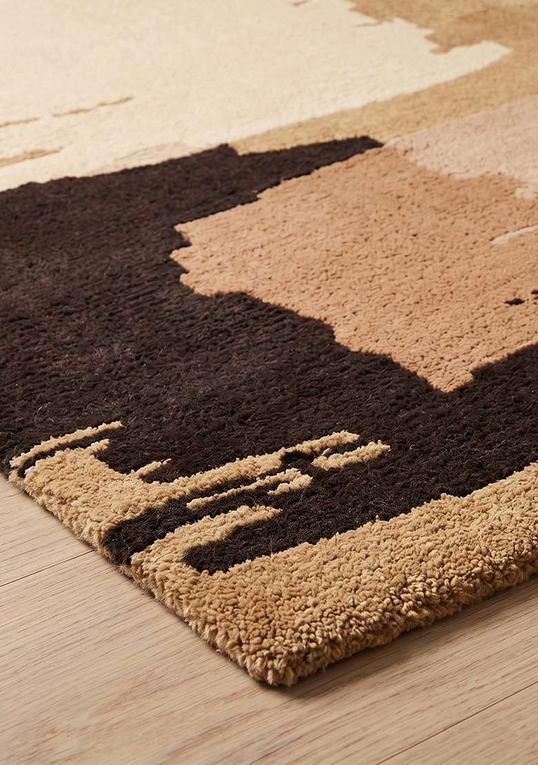 Saffron Rugs Hand-Tufted 100% Wool Area Rug | Camel Tan Rectangular Rug | Cotton Backing | Contemporary Geometric Home Decor Carpet for Living Room Bedroom - Indya