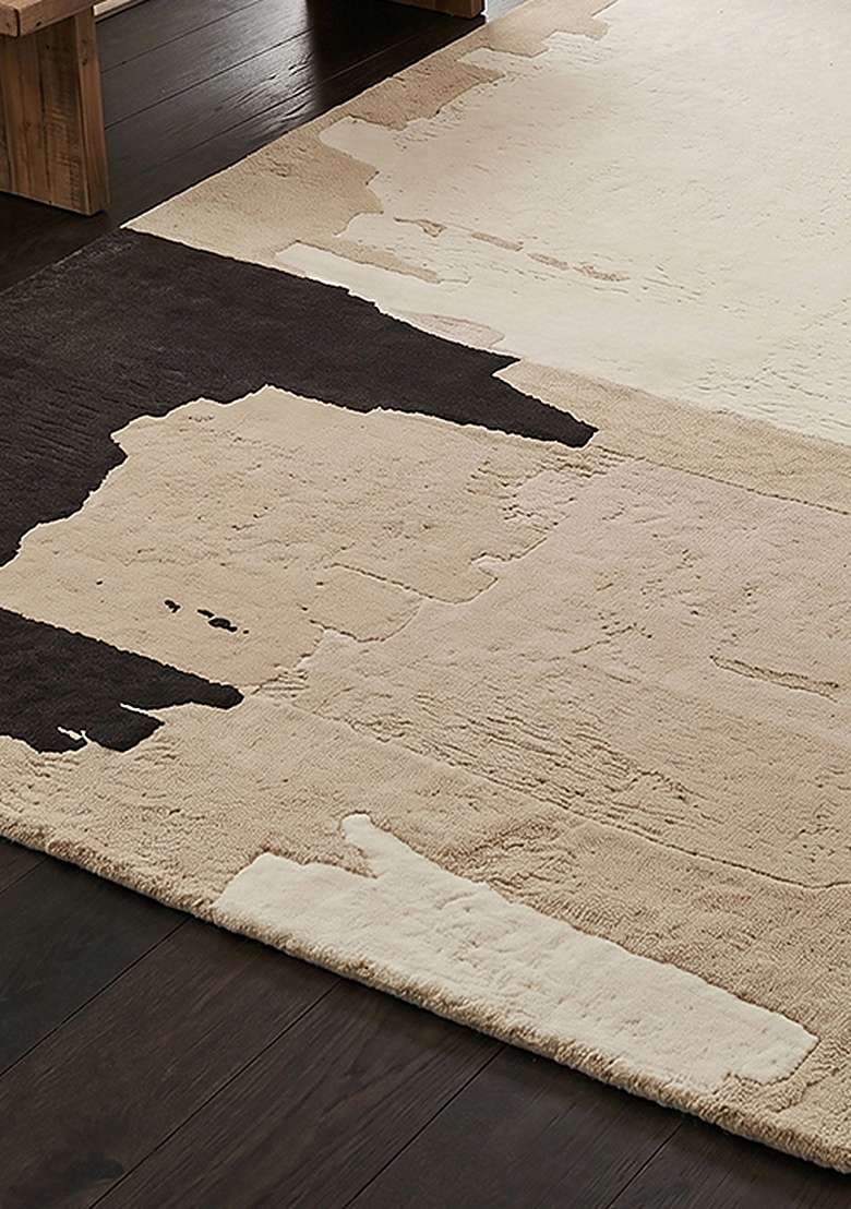Saffron Rugs Hand-Tufted 100% Wool Area Rug | Ivory Beige Rectangular Rug | Cotton Backing | Contemporary Geometric Home Decor Carpet for Living Room Bedroom - Indya