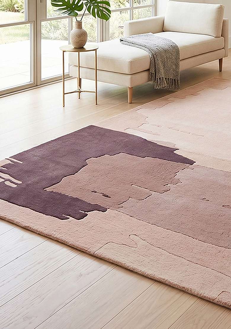 Saffron Rugs Hand-Tufted 100% Wool Area Rug | Dusty Rose Rectangular Rug | Cotton Backing | Contemporary Geometric Home Decor Carpet for Living Room Bedroom - Indya