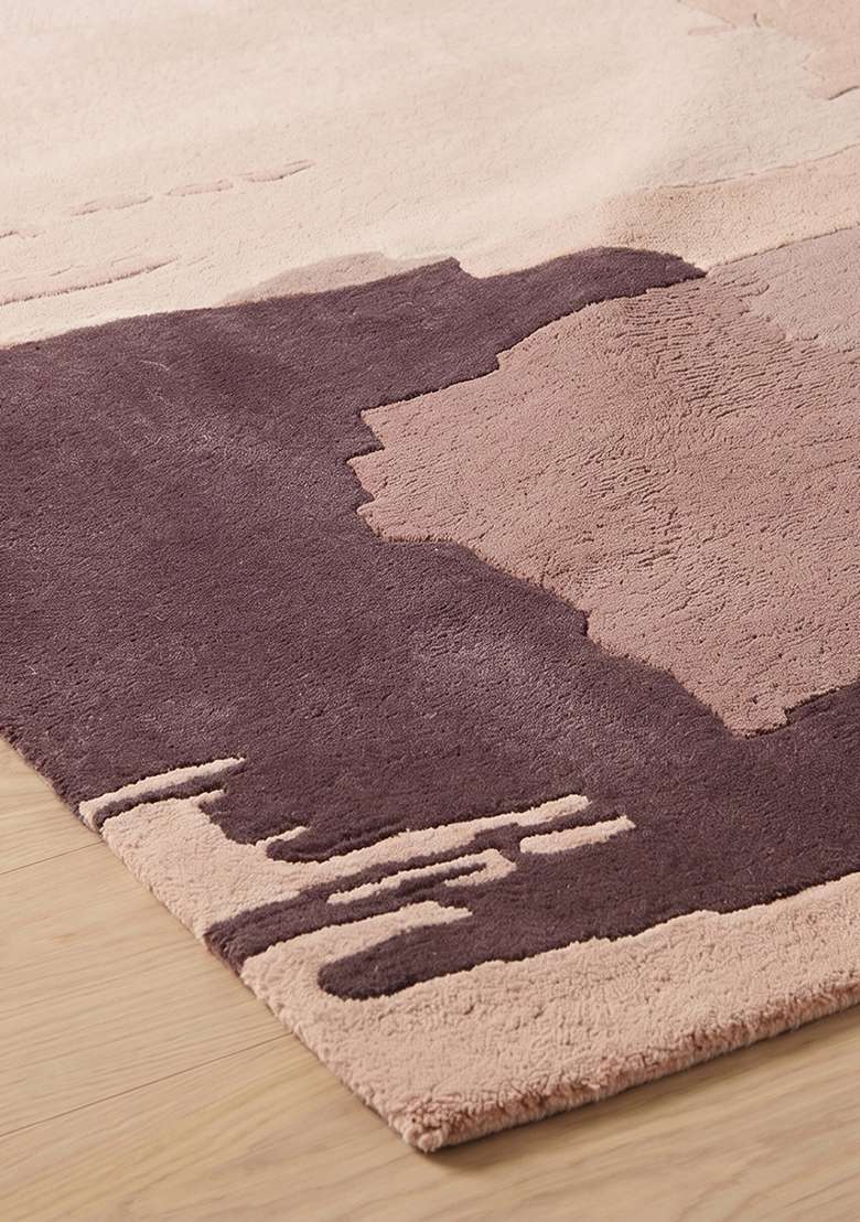 Saffron Rugs Hand-Tufted 100% Wool Area Rug | Dusty Rose Rectangular Rug | Cotton Backing | Contemporary Geometric Home Decor Carpet for Living Room Bedroom - Indya