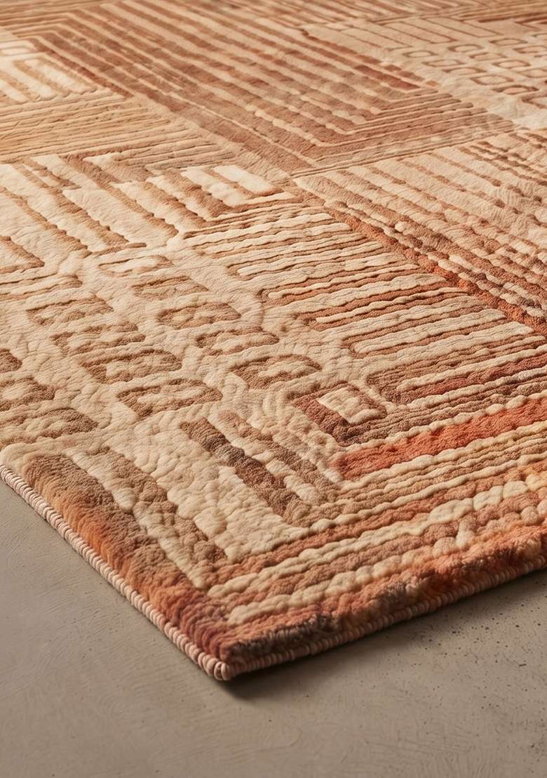 Saffron Rugs Hand-Tufted 100% Wool Area Rug | Camel Tan Square Rug | Cotton Backing | Contemporary Geometric Home Decor Carpet for Living Room Bedroom - Indya