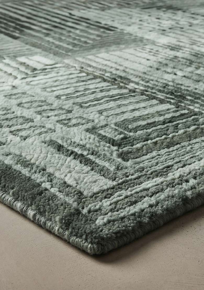 Saffron Rugs Hand-Tufted 100% Wool Area Rug | Sage Green Square Rug | Cotton Backing | Contemporary Geometric Home Decor Carpet for Living Room Bedroom - Indya